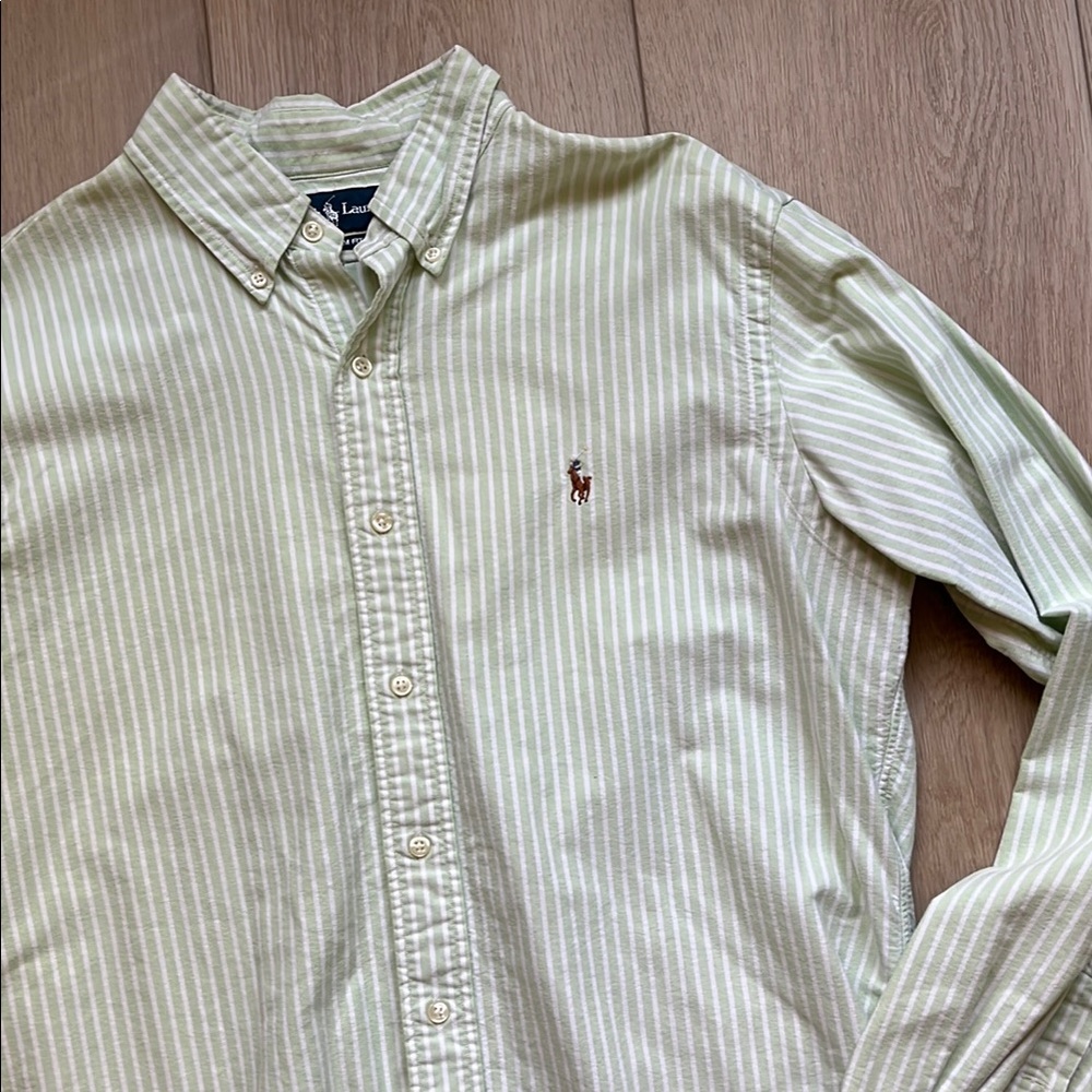 Ralph Lauren Green Striped Men's Shirt Long Sleeve Button Down Size Large